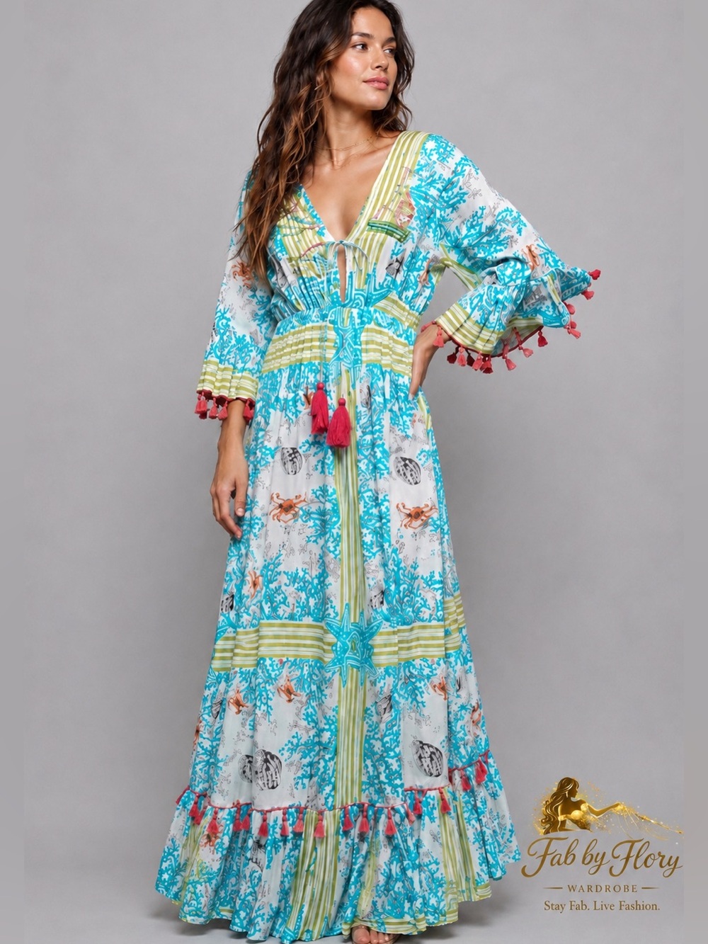 POL ✨ Bohemian Print Tassel Trim Maxi Dress